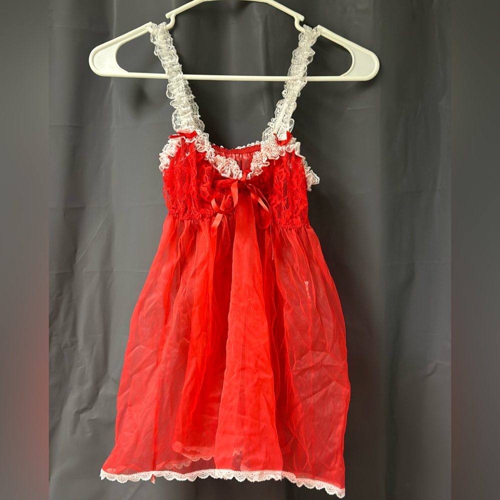 EUC Red with white lace trim babydoll lingerie